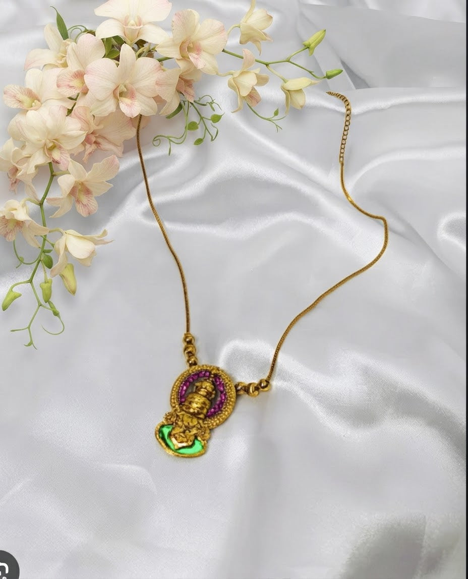 Kathakali Necklace - Minimalist Gold Temple Deity Pendant Necklace