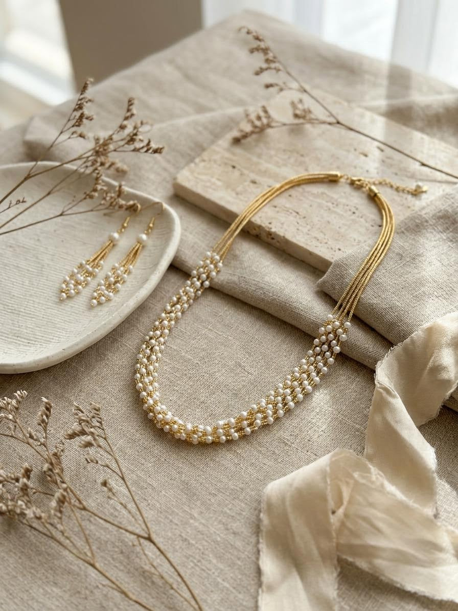Elegant Layered Pearl & Gold Choker Set