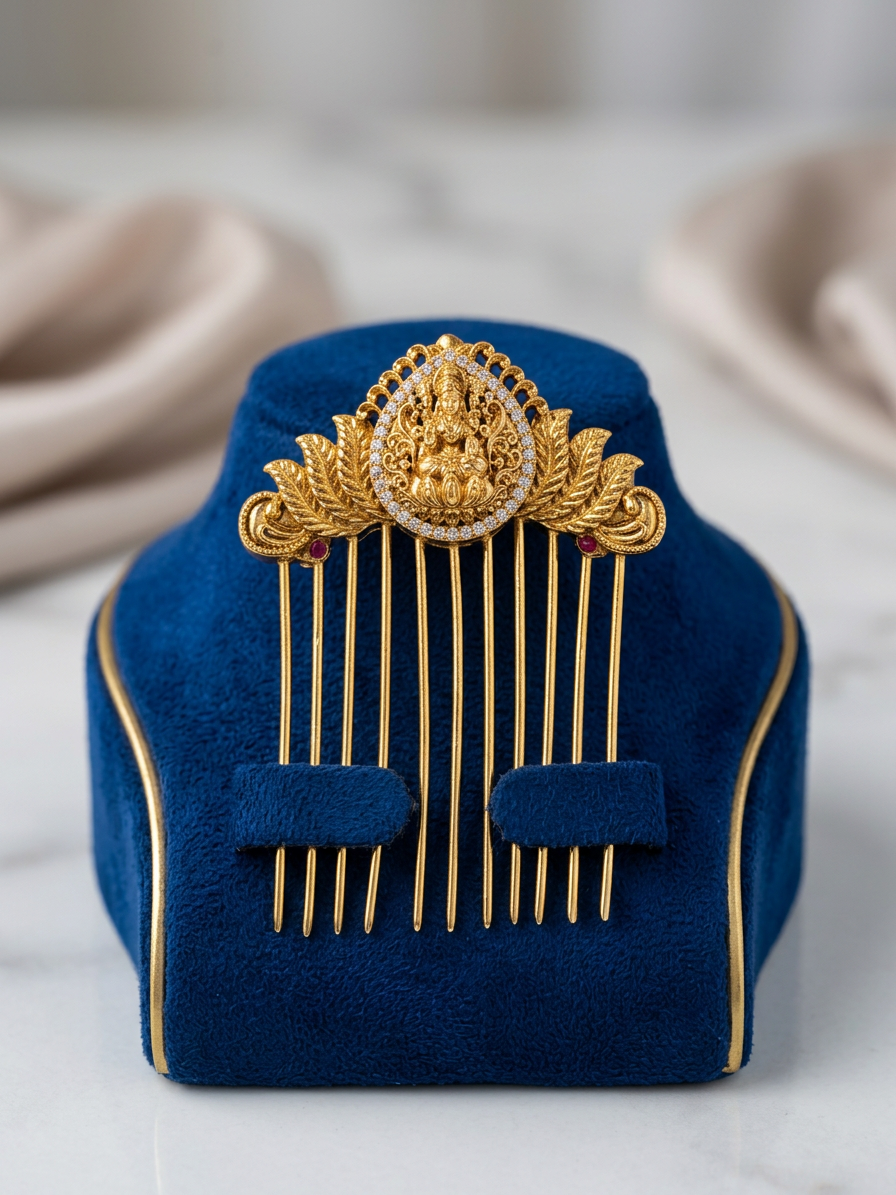 Antique Gold Lakshmi Motif Bridal Hair Comb
