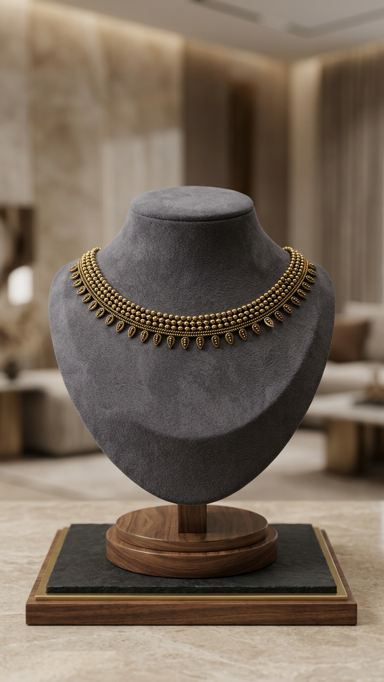 Classic Antique Gold Beaded Leaf Motif Choker
