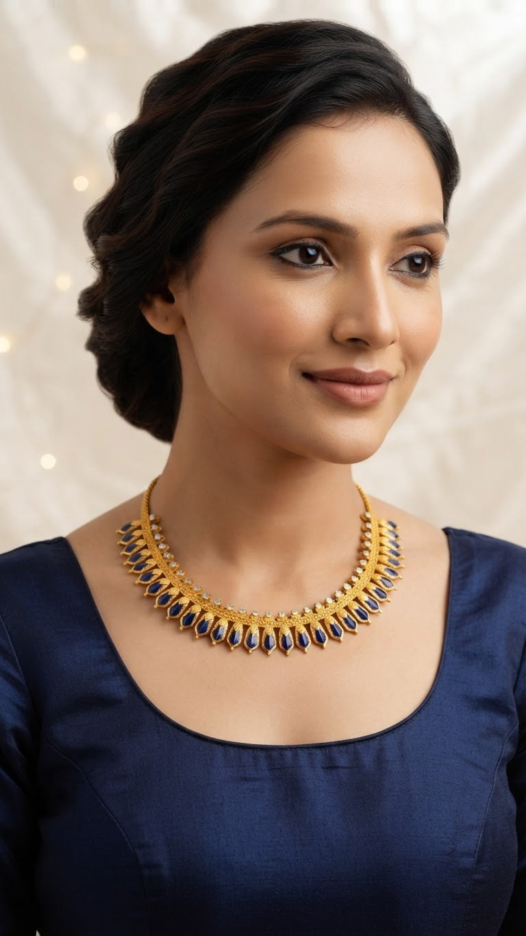 Gold Plated traditional Blue Palaka Nagapadam Necklace