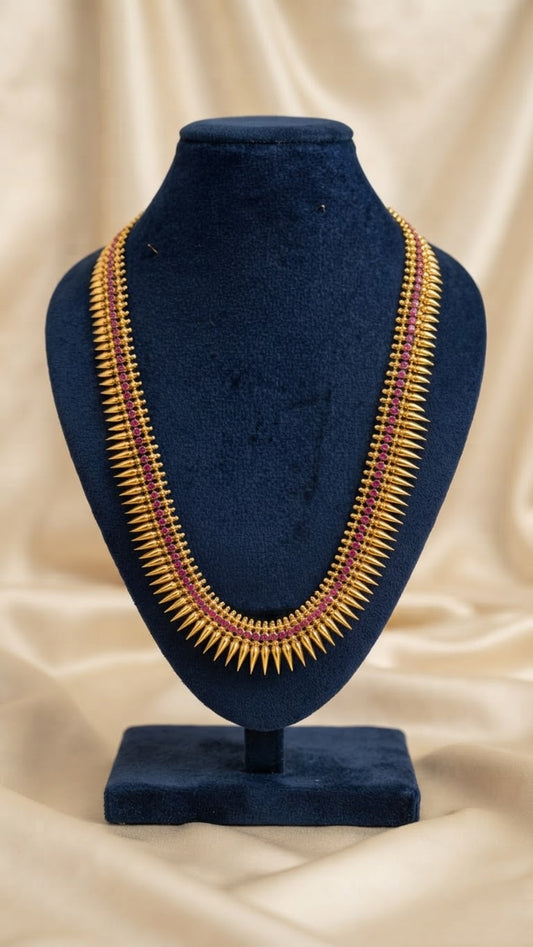 Gold Plated Traditional Mullamuttu mala with Ruby stones