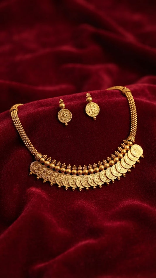 Minimalist Antique Gold Bead & Kasu Choker Set