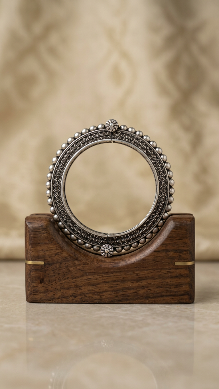 Vintage Oxidized Silver Beaded Tribal Kada