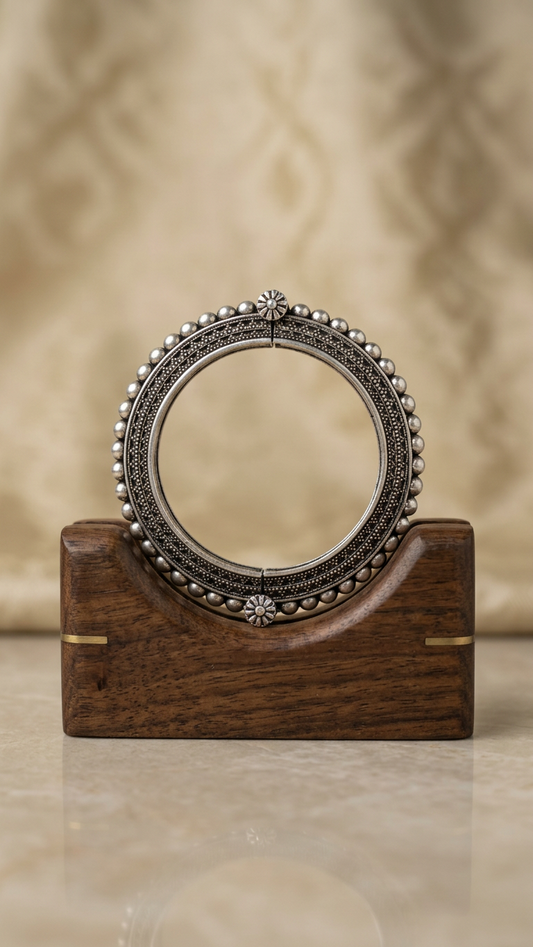 Vintage Oxidized Silver Beaded Tribal Kada