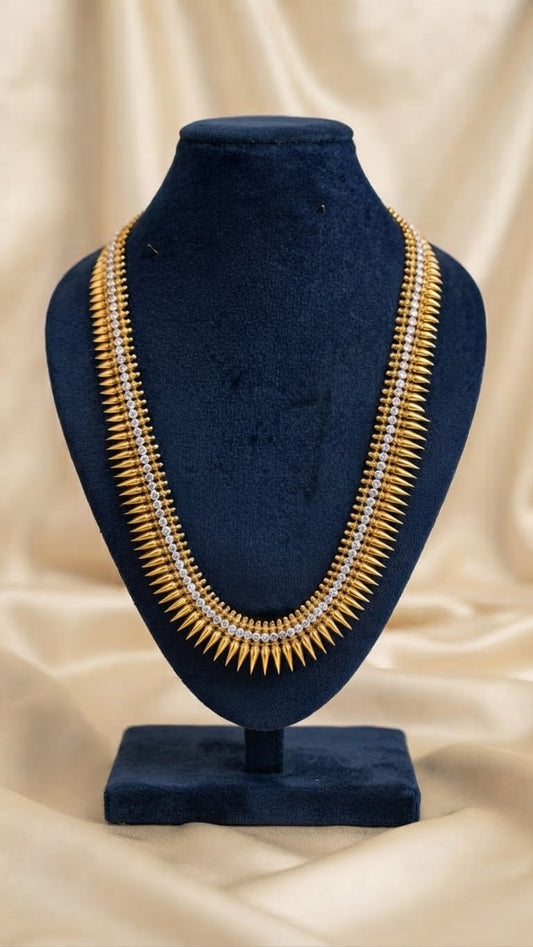 Gold Plated Traditional Mullamuttu mala with white stones