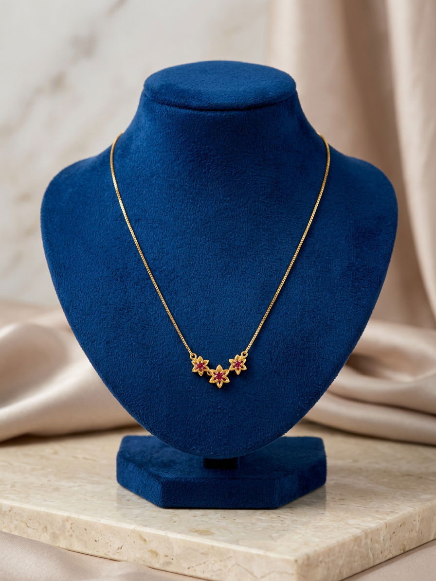 Minimalist Gold & CZ Triple Floral Cluster Necklace