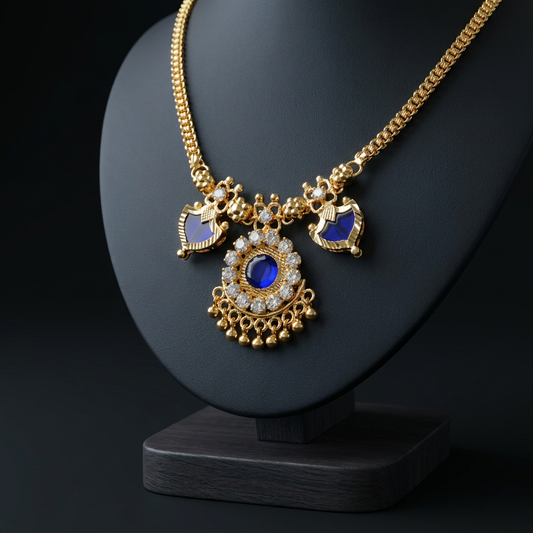 Neelambari Royal Blue Sapphire & Zircon Gold Pendant Necklace