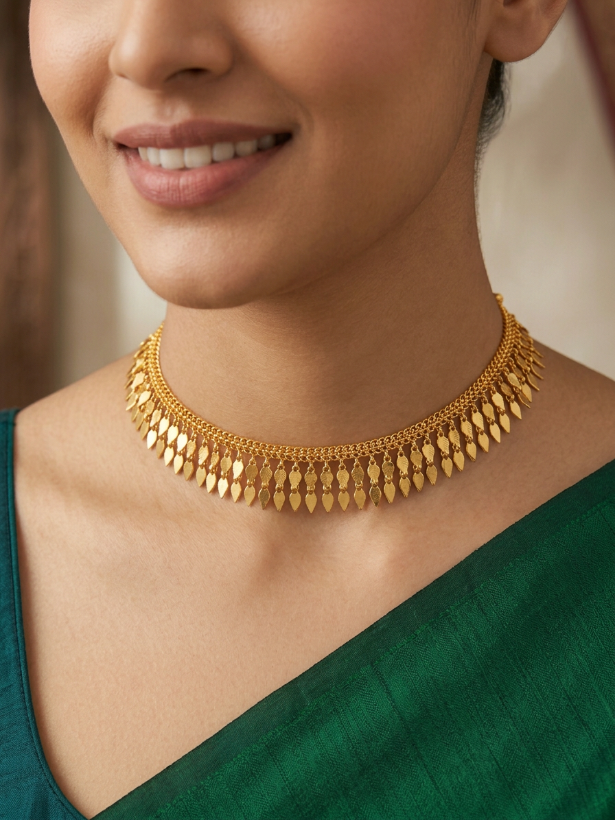 Swarna Geometric Fringe Choker Necklace - Elakkathaali