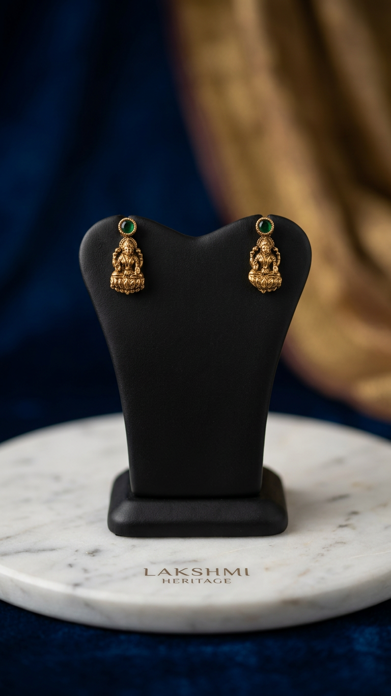 Traditional Matte Gold Lakshmi Heritage Temple Necklace Set