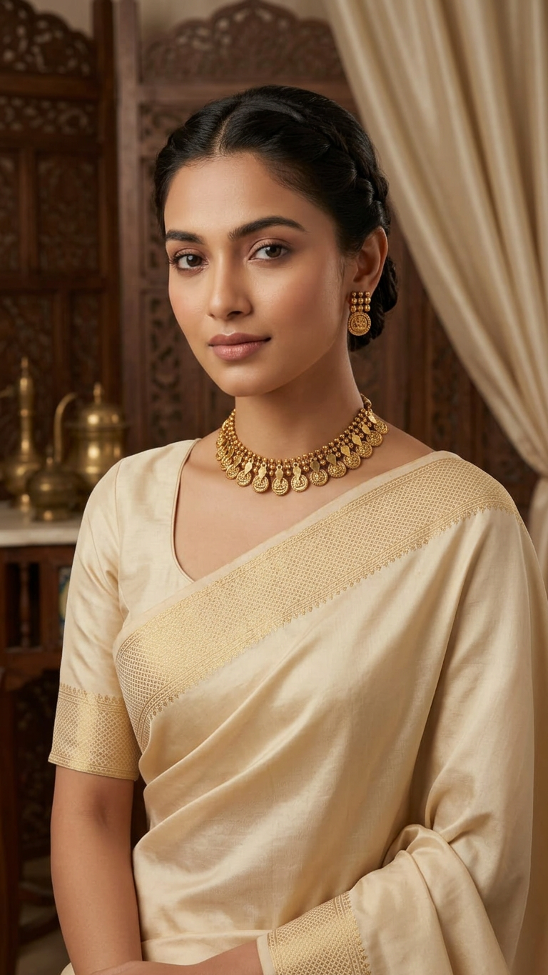 Traditional Antique Gold Beaded Kasu & Teardrop Choker set