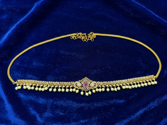Radiant CZ & Pearl South Indian Bridal Vaddanam (Waist Belt)