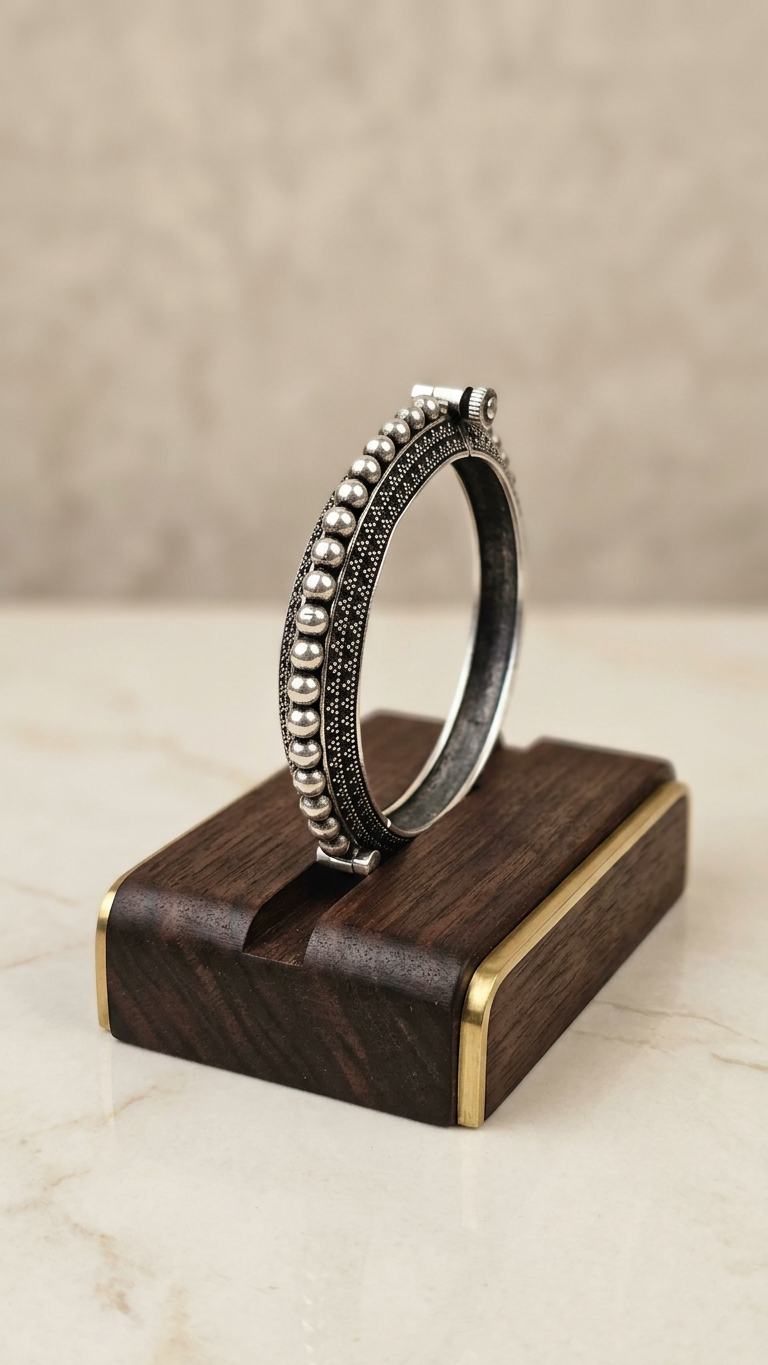 Vintage Oxidized Silver Beaded Tribal Kada