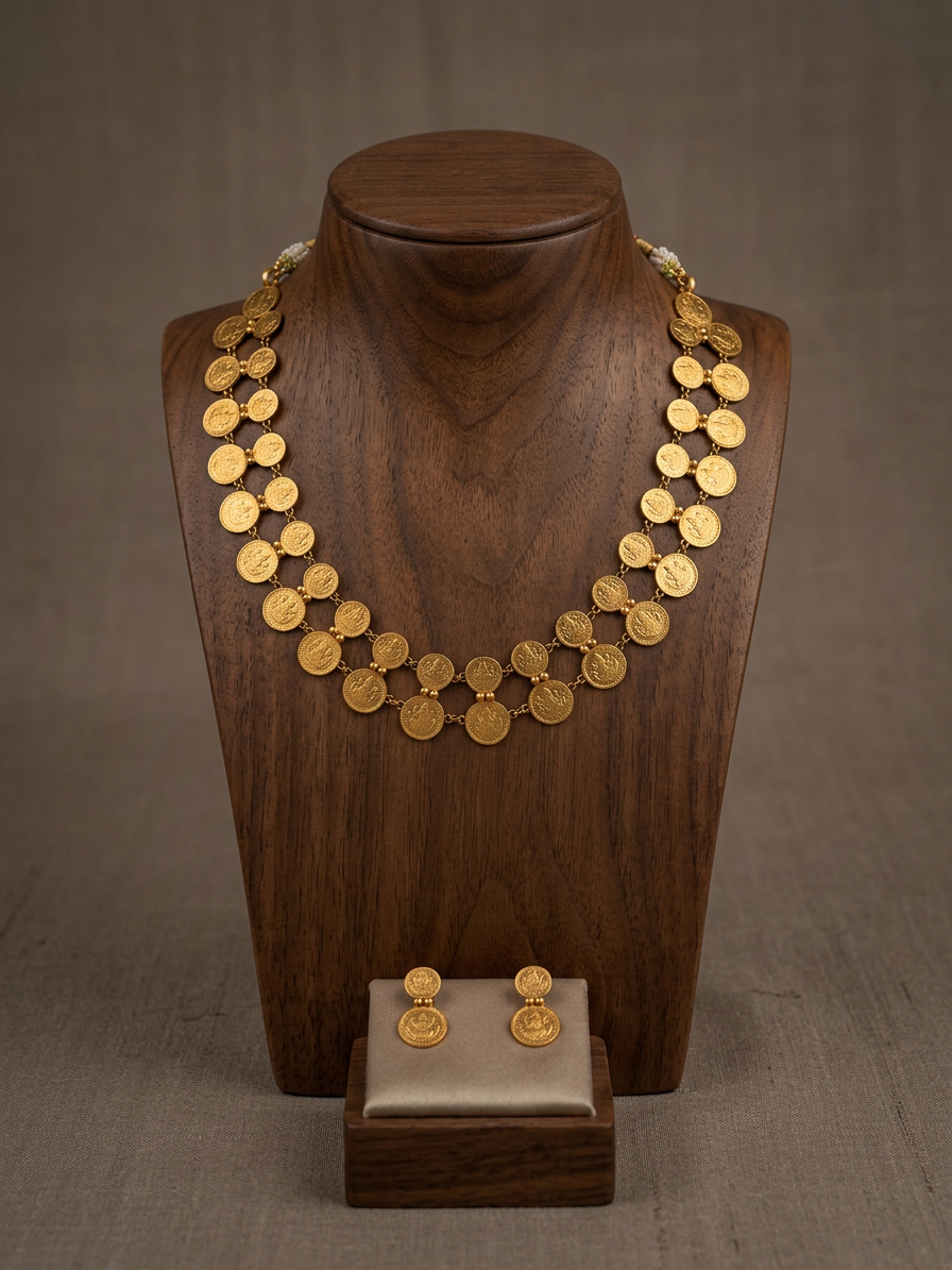 Traditional Double-Layered Antique Gold Kasu Mala Set