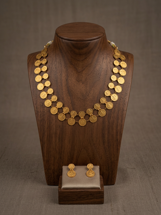 Traditional Double-Layered Antique Gold Kasu Mala Set