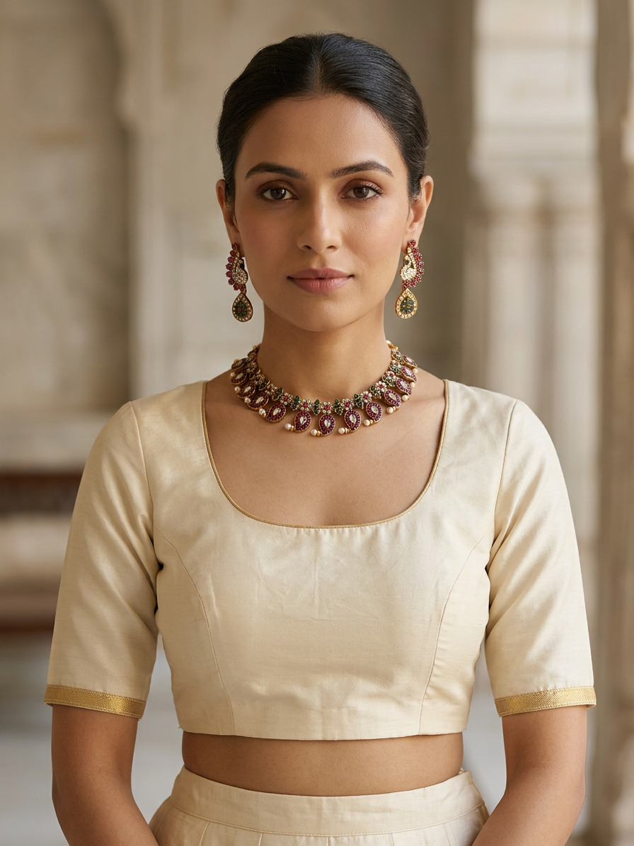 Traditional Antique Gold Kundan Mango Motif (Manga Malai) Necklace Set