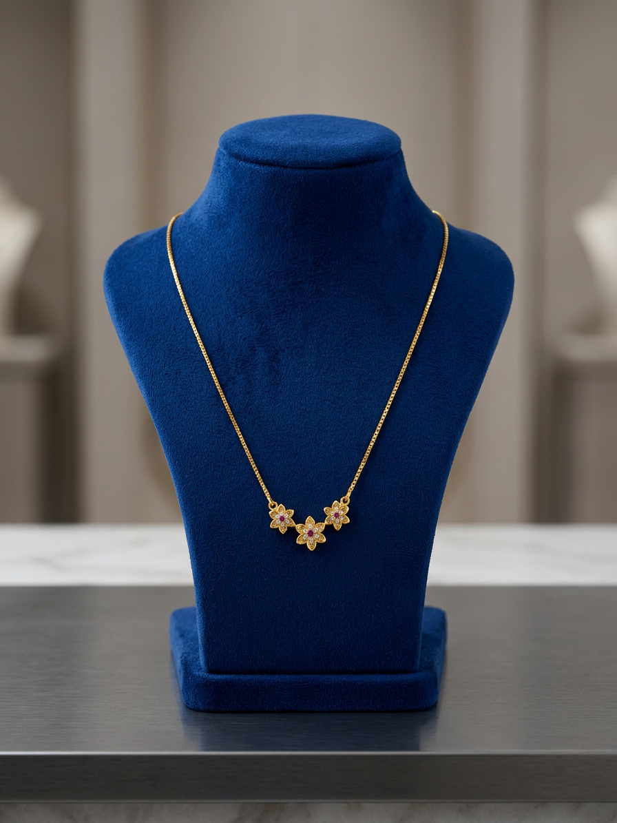 Minimalist Gold & CZ Triple Floral Cluster Necklace