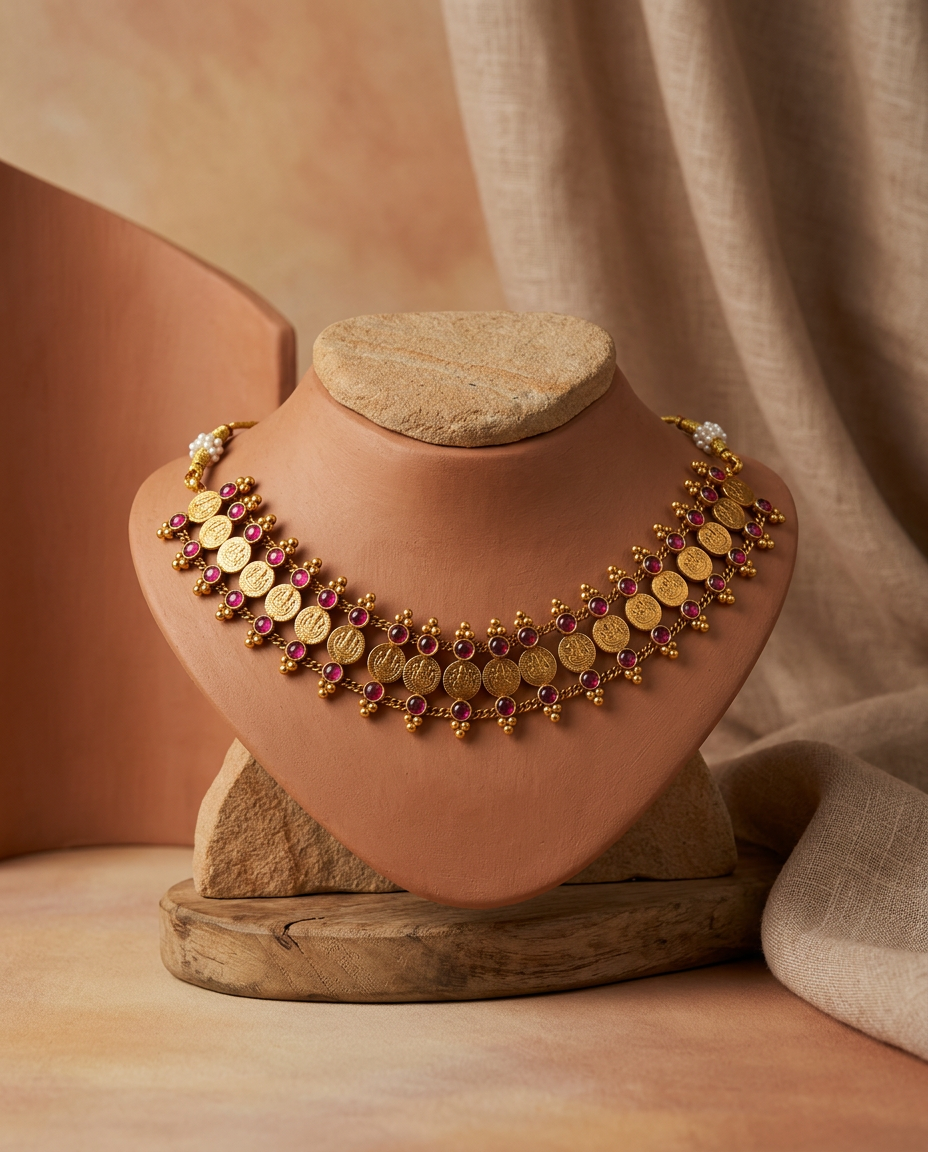 Traditional Gold Ruby Kasu Mala Choker