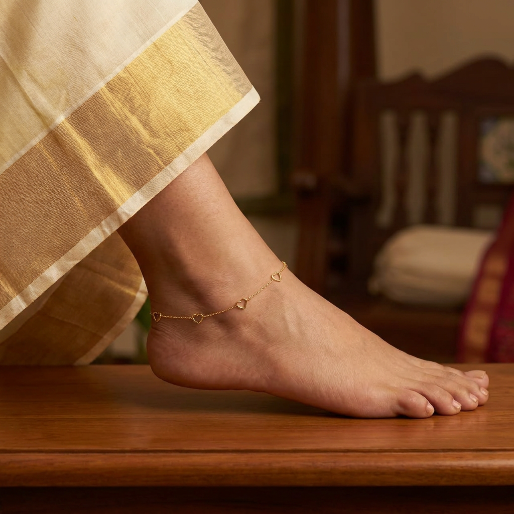 Minimalist Gold-Plated Hollow Heart Anklets (Kolusu/Payal)