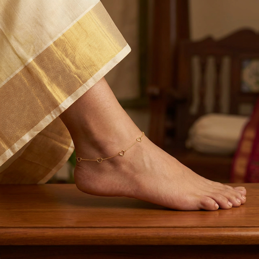 Minimalist Gold-Plated Hollow Heart Anklets (Kolusu/Payal)