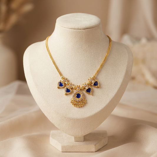 Royal Blue Heritage Stone & AD Gold-Plated Traditional Necklace