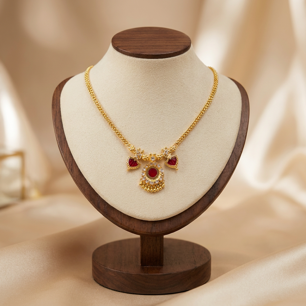 Regal Ruby and Gold Halo Pendant Necklace