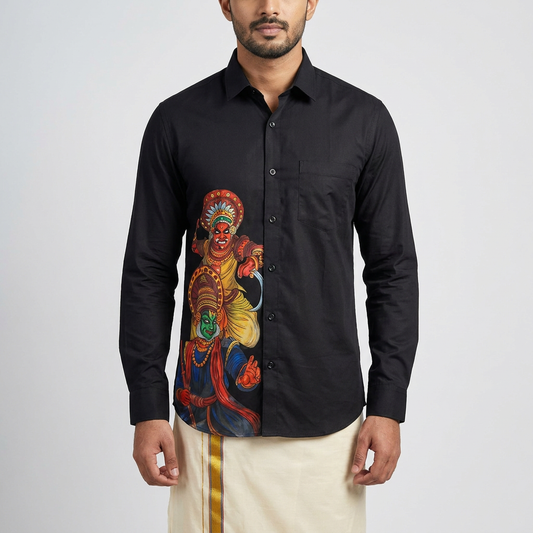 The Midnight Heritage: Kathakali & Theyyam Fusion Shirt