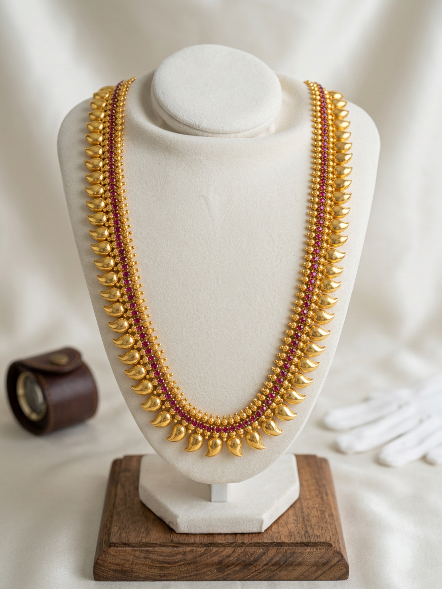 Heritage Golden Manga Mala: Traditional Kemp Stone Long Haaram