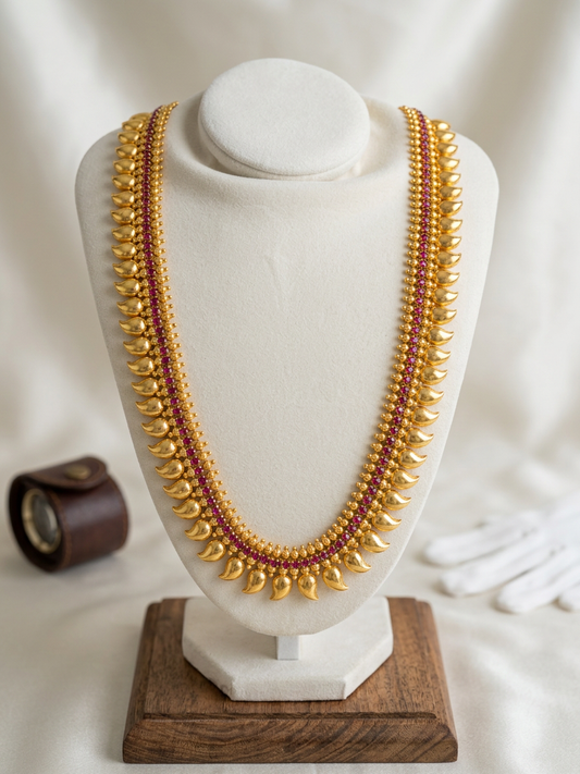 Heritage Golden Manga Mala: Traditional Kemp Stone Long Haaram