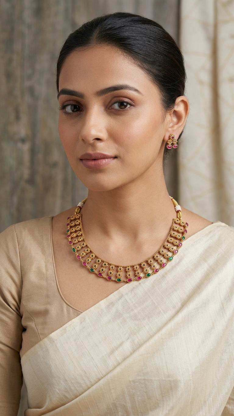 Traditional Antique Gold Floral Lattice Kemp Choker Set