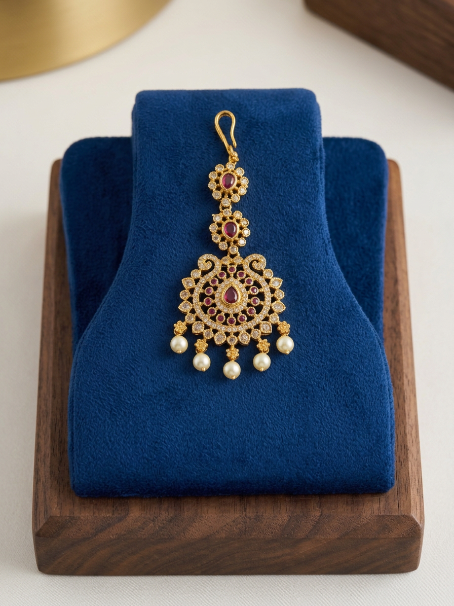 The Elegant Floral CZ & Gemstone Maang Tikka