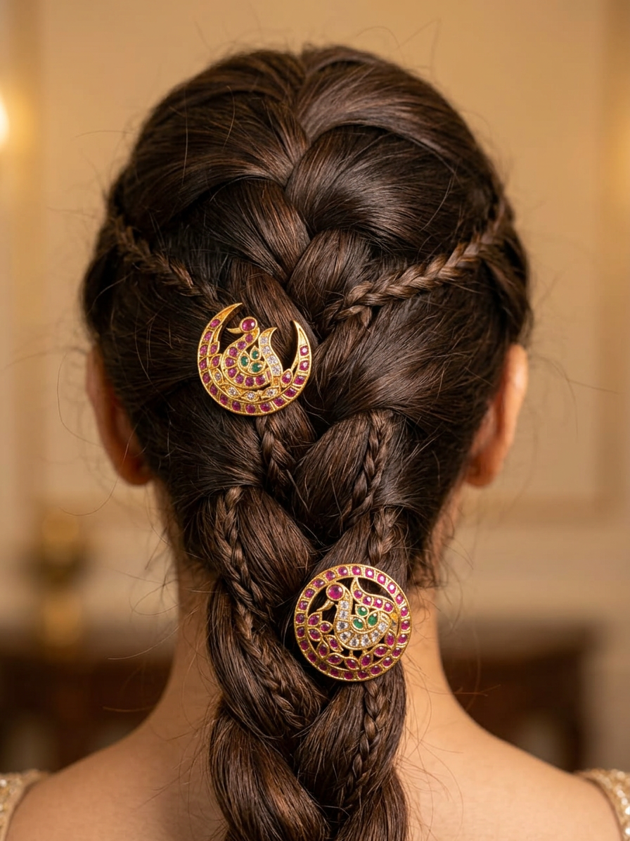 Gold Ruby & CZ Peacock Surya Chandra Pirai