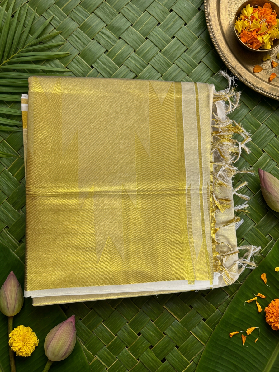 Regal Golden Temple Border Tissue Saree