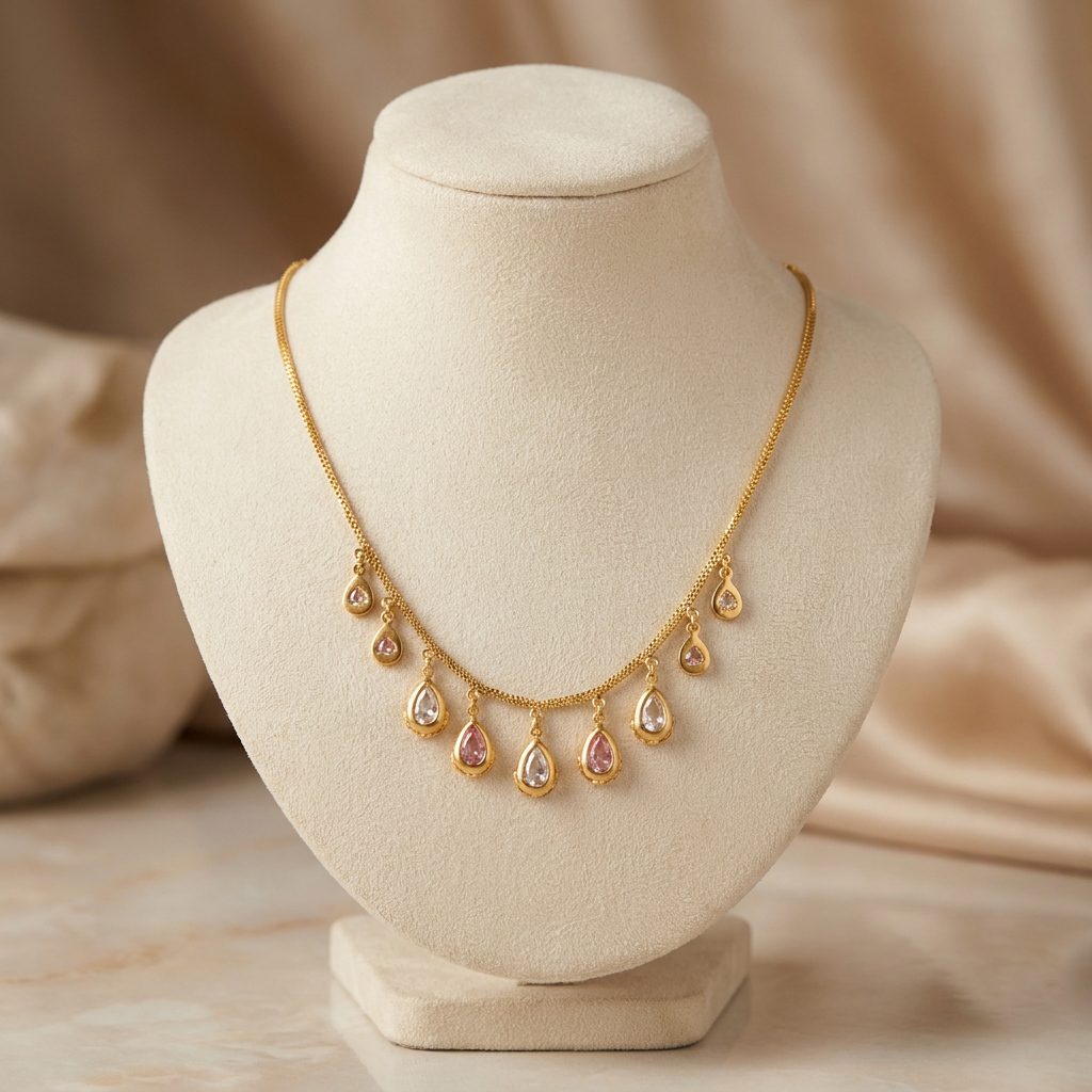 Delicate Gold-Plated Blush Pink & White Teardrop Necklace