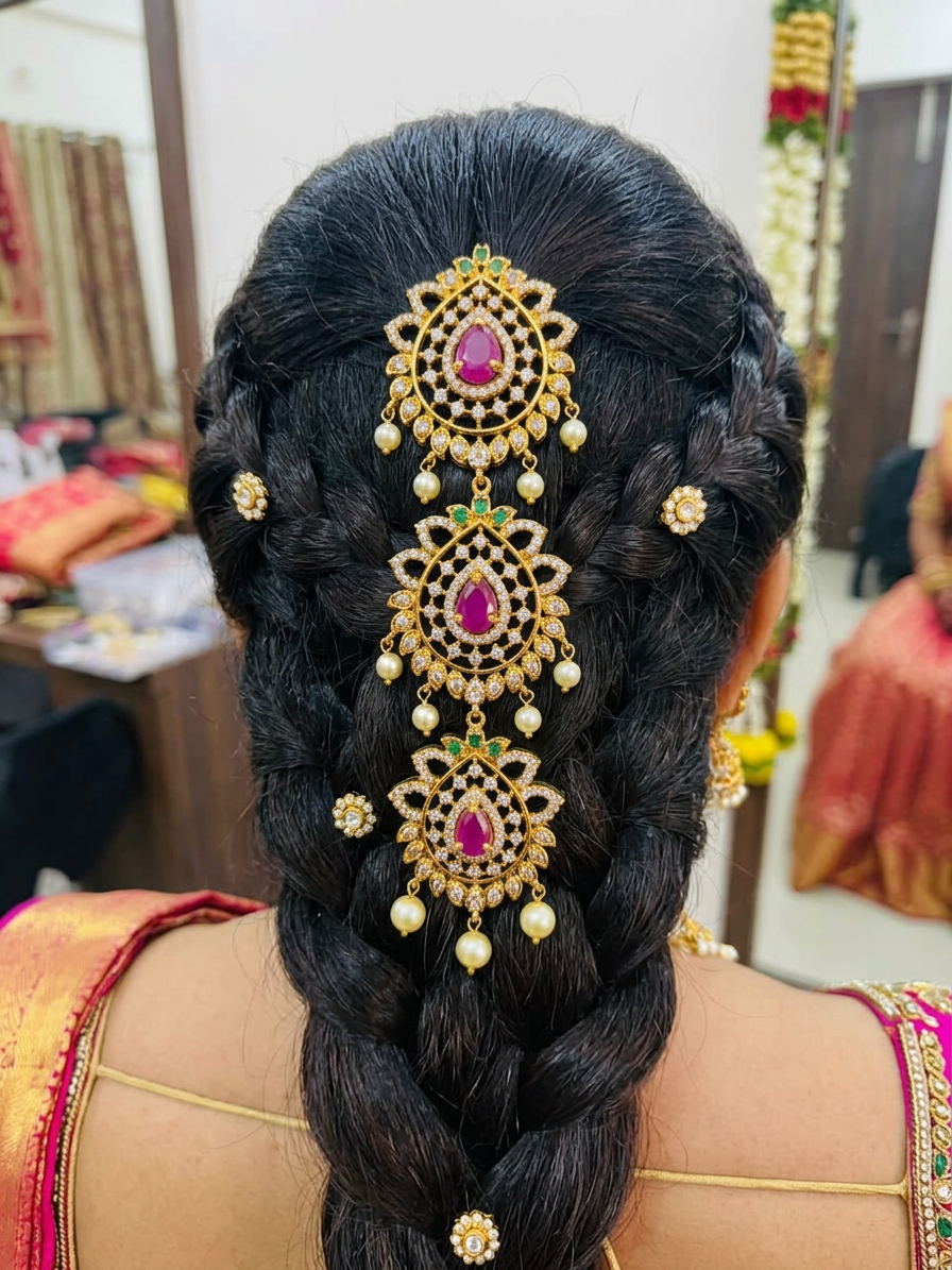 Gold Teardrop Ruby & CZ Three-Tiered Jada Billa
