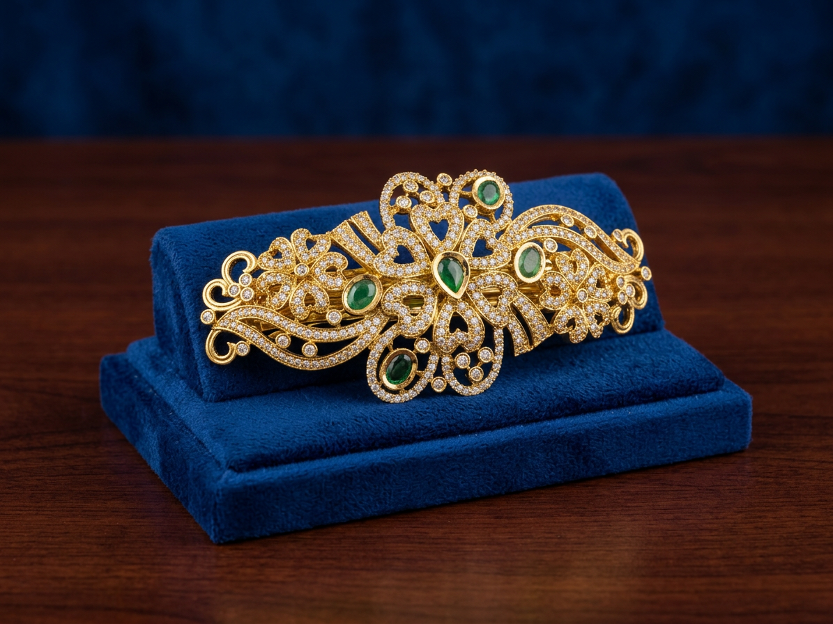 Floral CZ & Gemstone Bridal Hair Clip (Jada Billa)