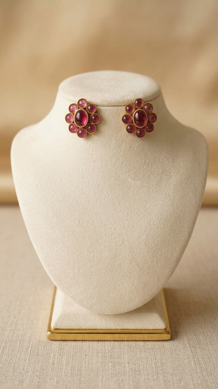 Traditional Double-Layered Matte Gold Kasu Mala & Ruby Floral Set