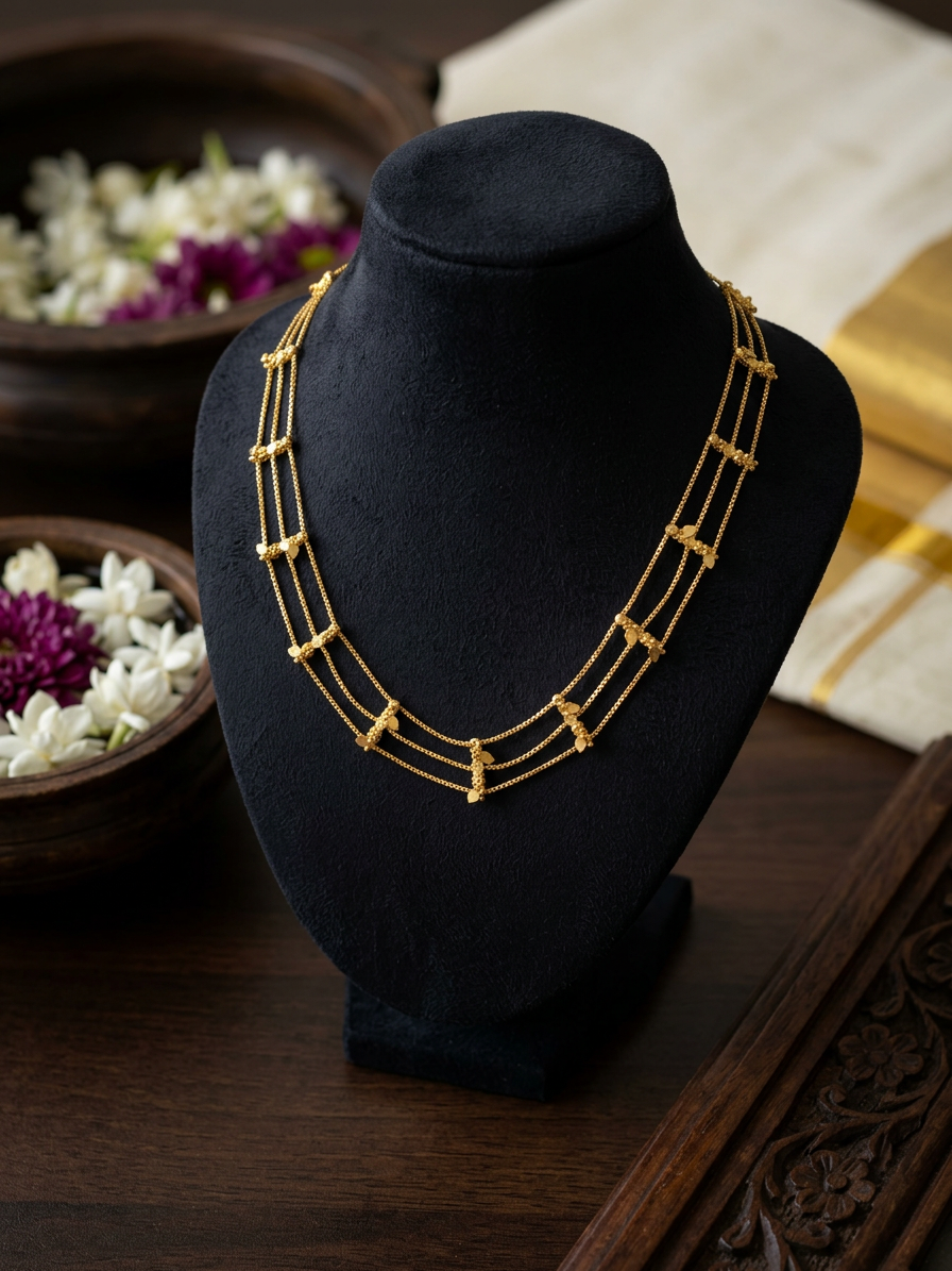 Traditional Three-Layer Ilakathi Gold Choker