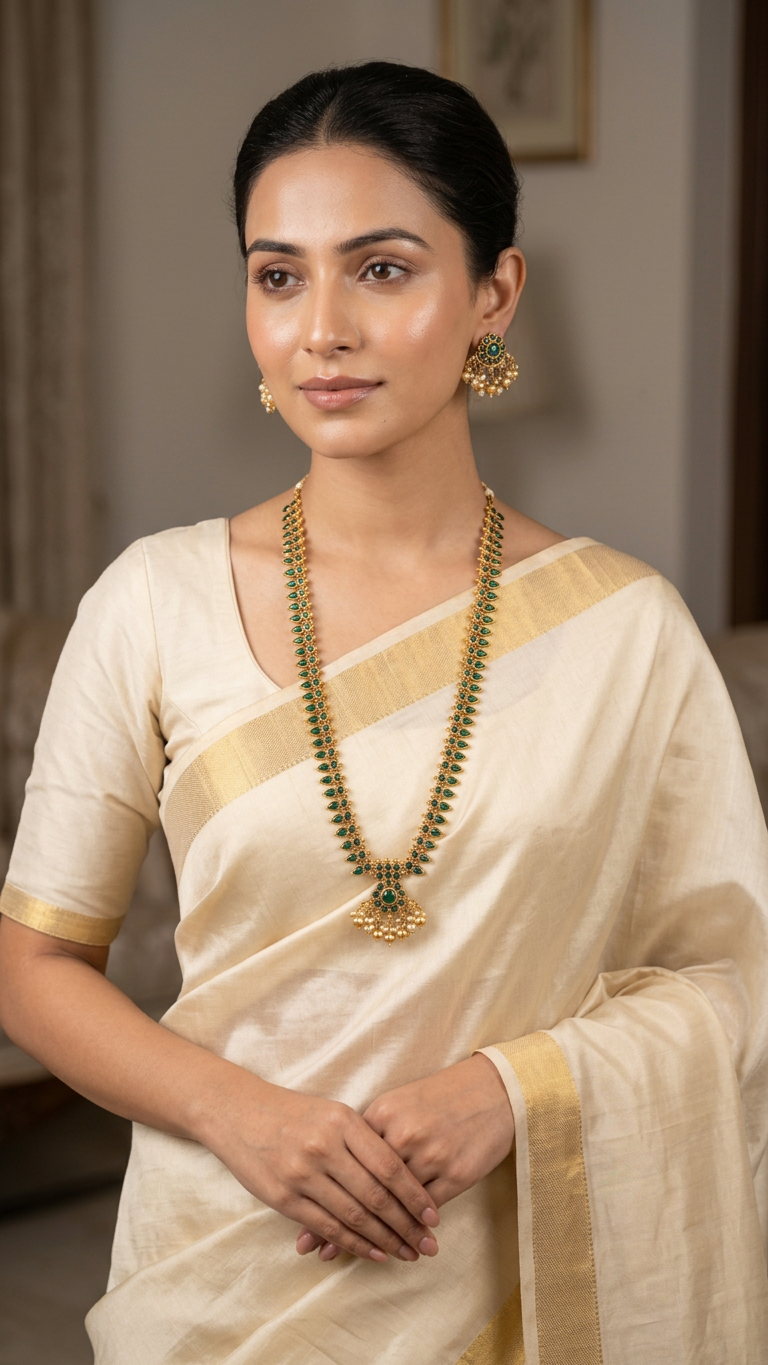 Regal Crimson Kemp Stone Long Haaram Set