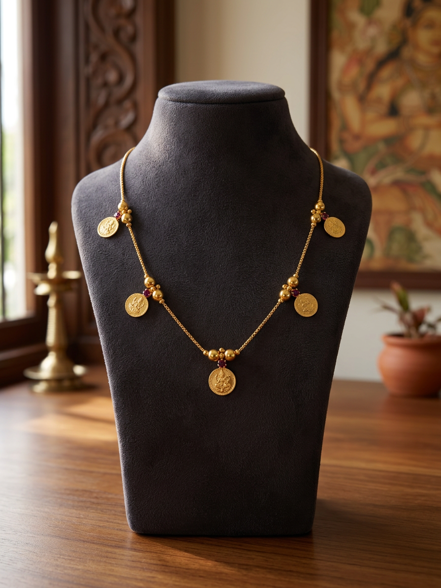 Delicate Lakshmi Coin & Ruby Necklace
