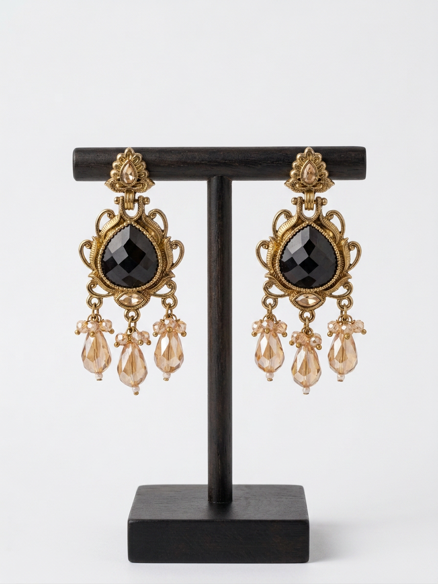 Vintage Teardrop Gemstone & Crystal Chandelier Earrings