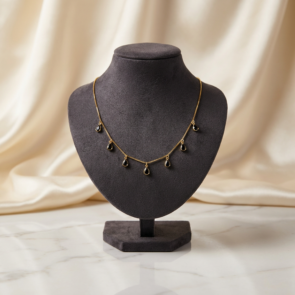 Delicate Gold-Plated Black Teardrop Necklace