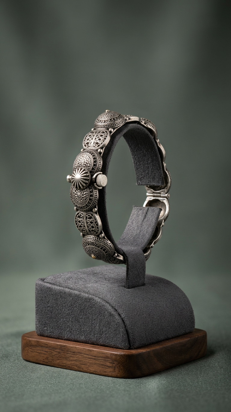 Vintage Oxidized Silver Mandala Dome Kada