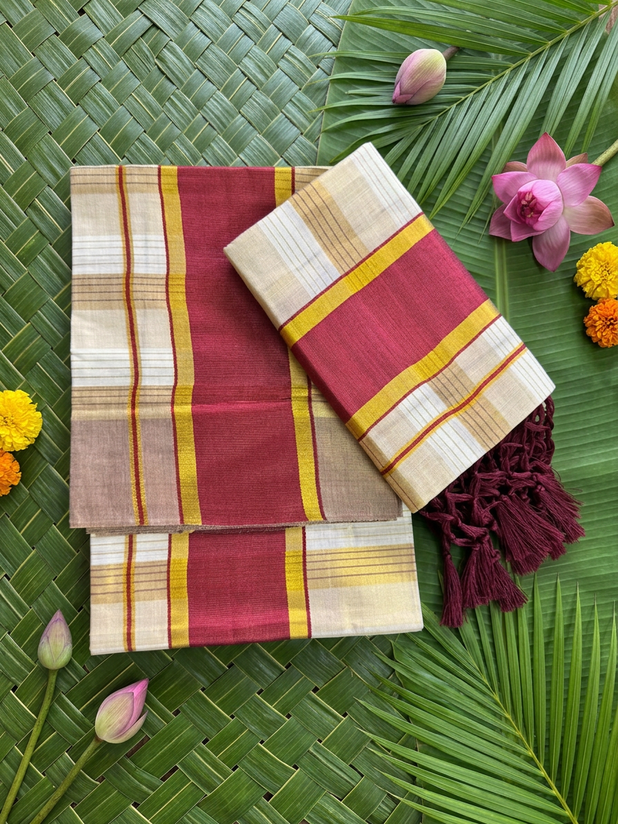 Handwoven Pure Cotton Kerala Set Mundu