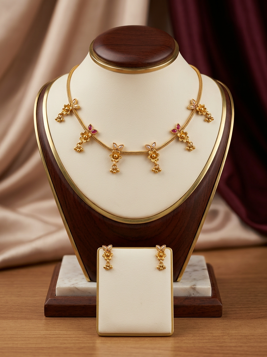 Ananya Delicate Floral Gold Choker Set