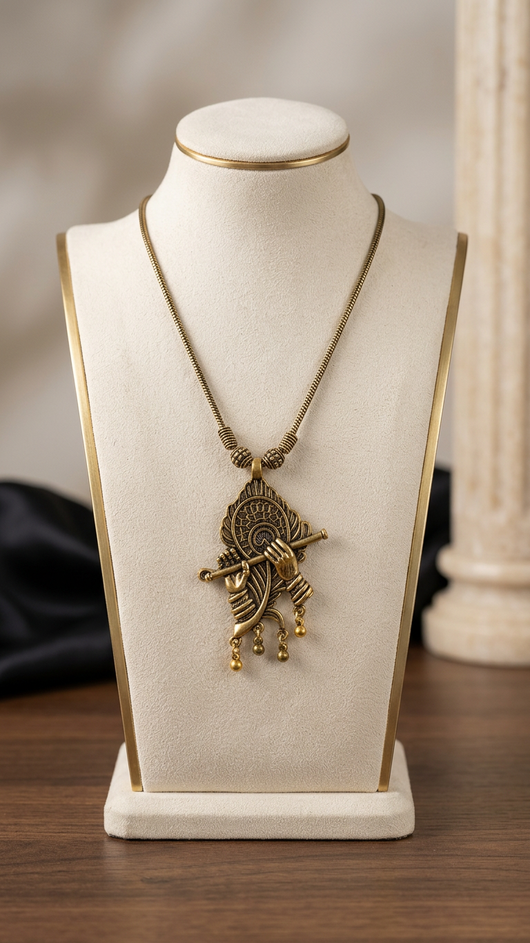 Divine Krishna Flute & Feather Statement Necklace