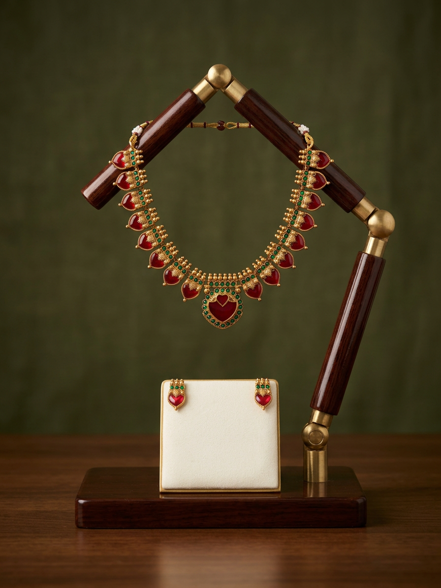 Traditional Kerala Style Ruby Red Palakka Mala Set