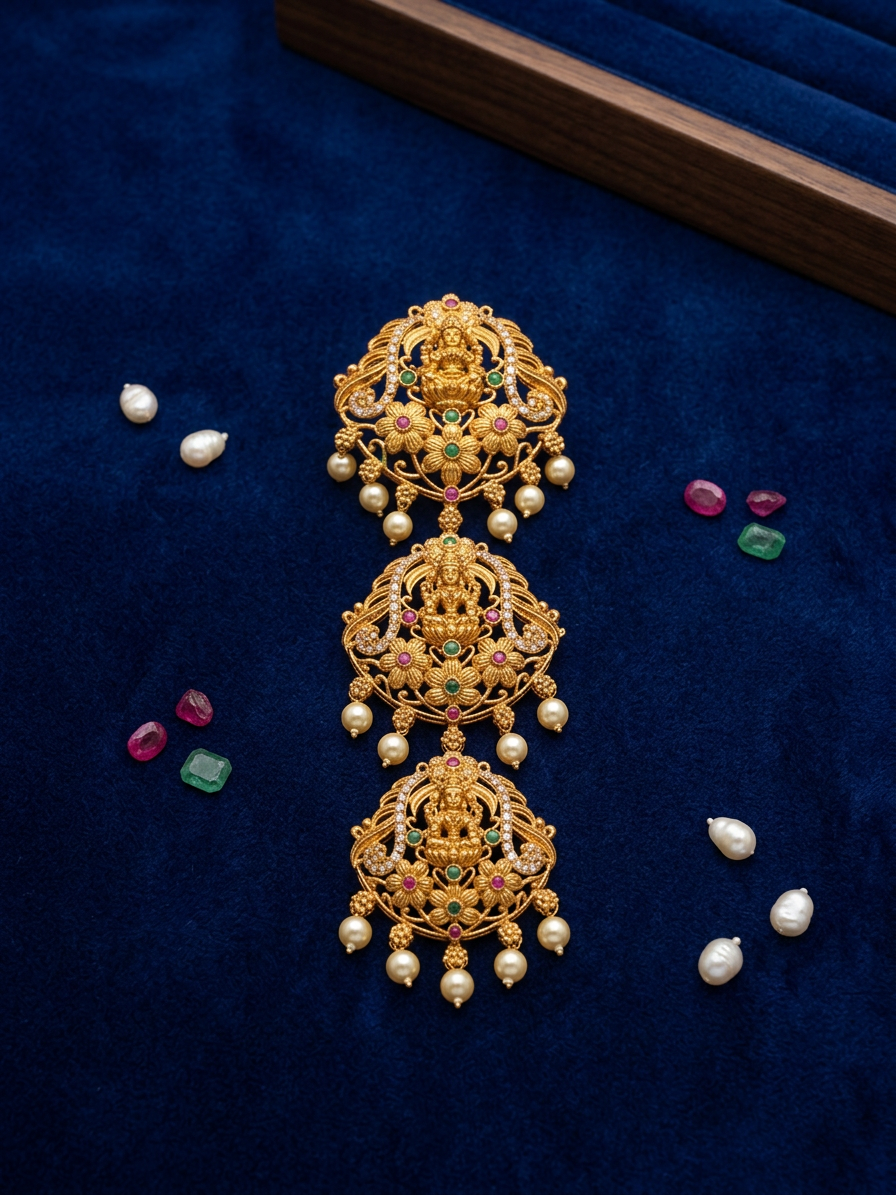Antique Gold Lakshmi Multi-Tiered Hair Accessory (Jada Billa)