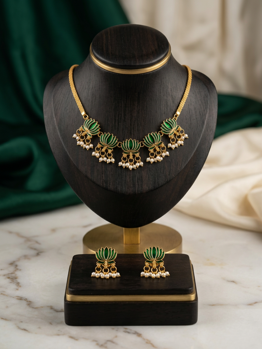 Kamala Crimson Lotus & Pearl Choker Set