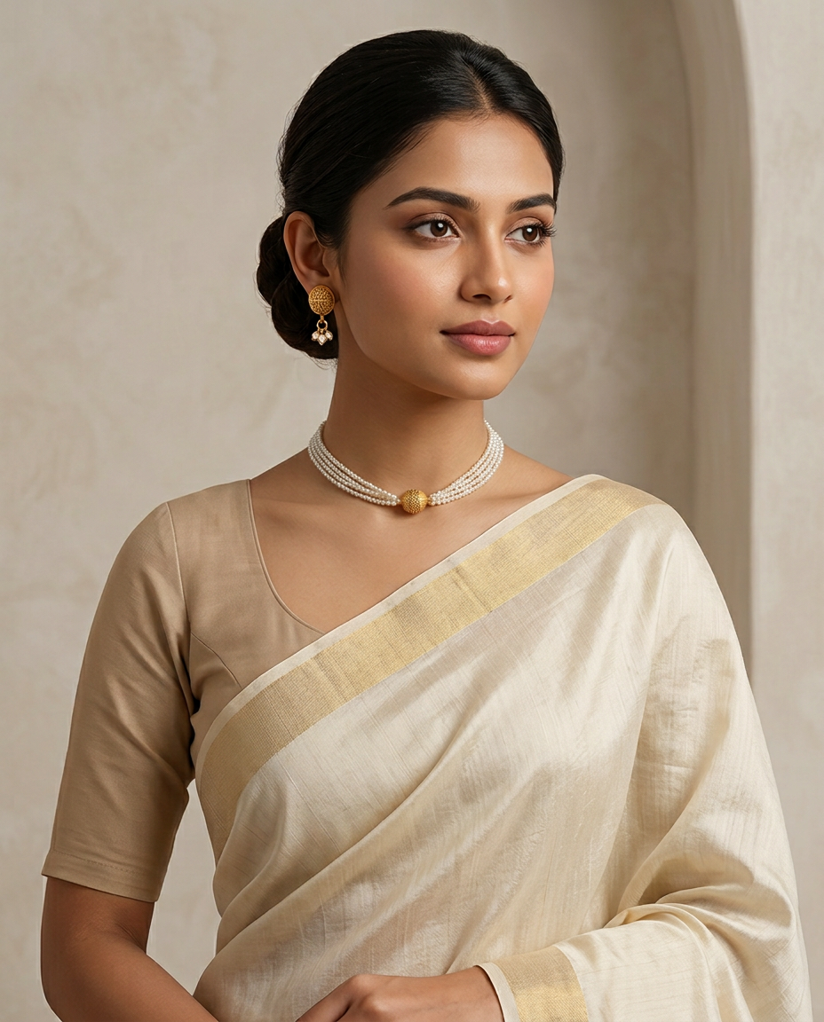 Multi-Strand Pearl & Textured Gold Sphere Choker Set